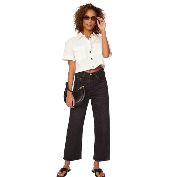 Anine Bing Tops - ANINE BING Scout Shirt White Crop Button Down Short Sleeves Size Medium